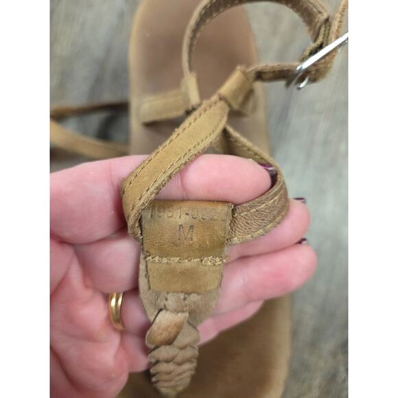 Rainbow Sandals Shoes 6.5-7.5 Thong T Strap Flats Brown Leather Casual Buckle M - Picture 5 of 6